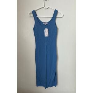 NWT Willow & Wind Blue Knit Maxi Bodycon Dress Medium Side Slit